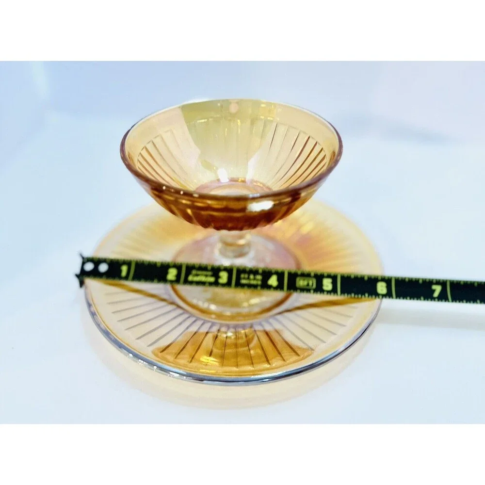 Imperial Marigold Carnival Glass Sherbet Dish & Underplate Vintage Set